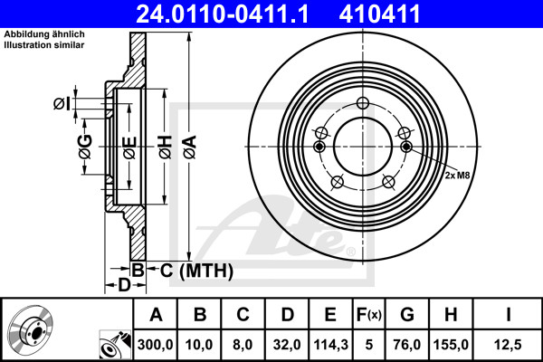 Ate 2X Bremsscheibe Hinten Ø300 Mm Voll FüR Hyundai Kona Os Ev Ose Osi Kia-image