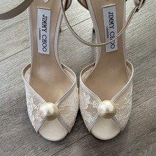 Jimmy Choo Sacora 85 Ivory Lace Pearl Ankle S...