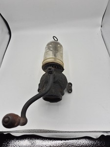 Vintage Arcade Crystal Glass Jar Hopper Wall Mount Coffee Grinder Mill Cast Iron