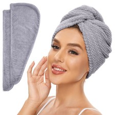 2 Pack Microfiber Hair Towel Wrap for Women, Anti Frizz Quick Drying Hair Tur...