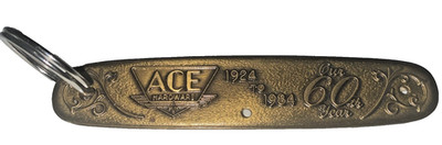 Vintage Authentic Kutmaster Ace Hardware Brass Knife Handle Keyring U.S.A. Made