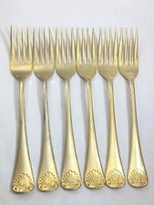 Shell Stainless Japan Gold Electroplate Gold Shell 6-Dinner Forks Flatware