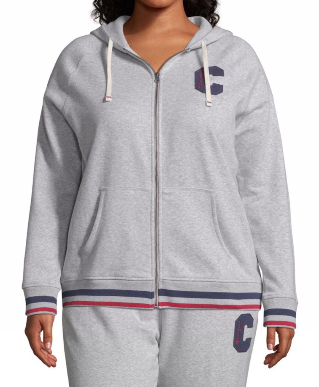 Champion Women's Heritage Full Zip Hoodie Grey Heather/Blue/Red	S, XL, L