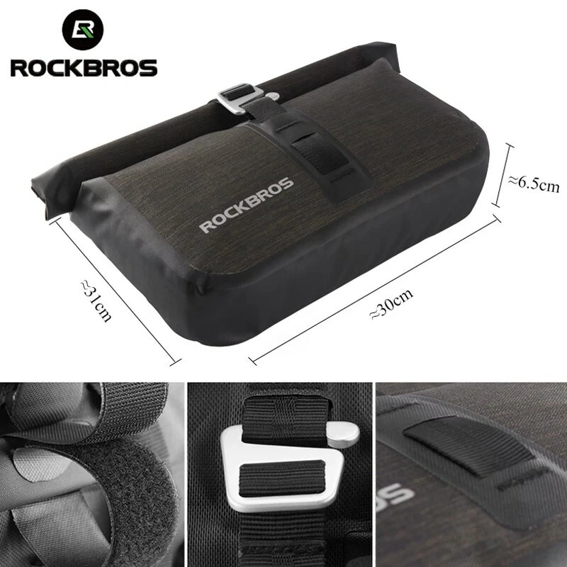 ROCKBROS Bicycle Front Handlebar Bag Waterproof Cycling Tube Bag Black Gold 4-5L - Image 4 of 4