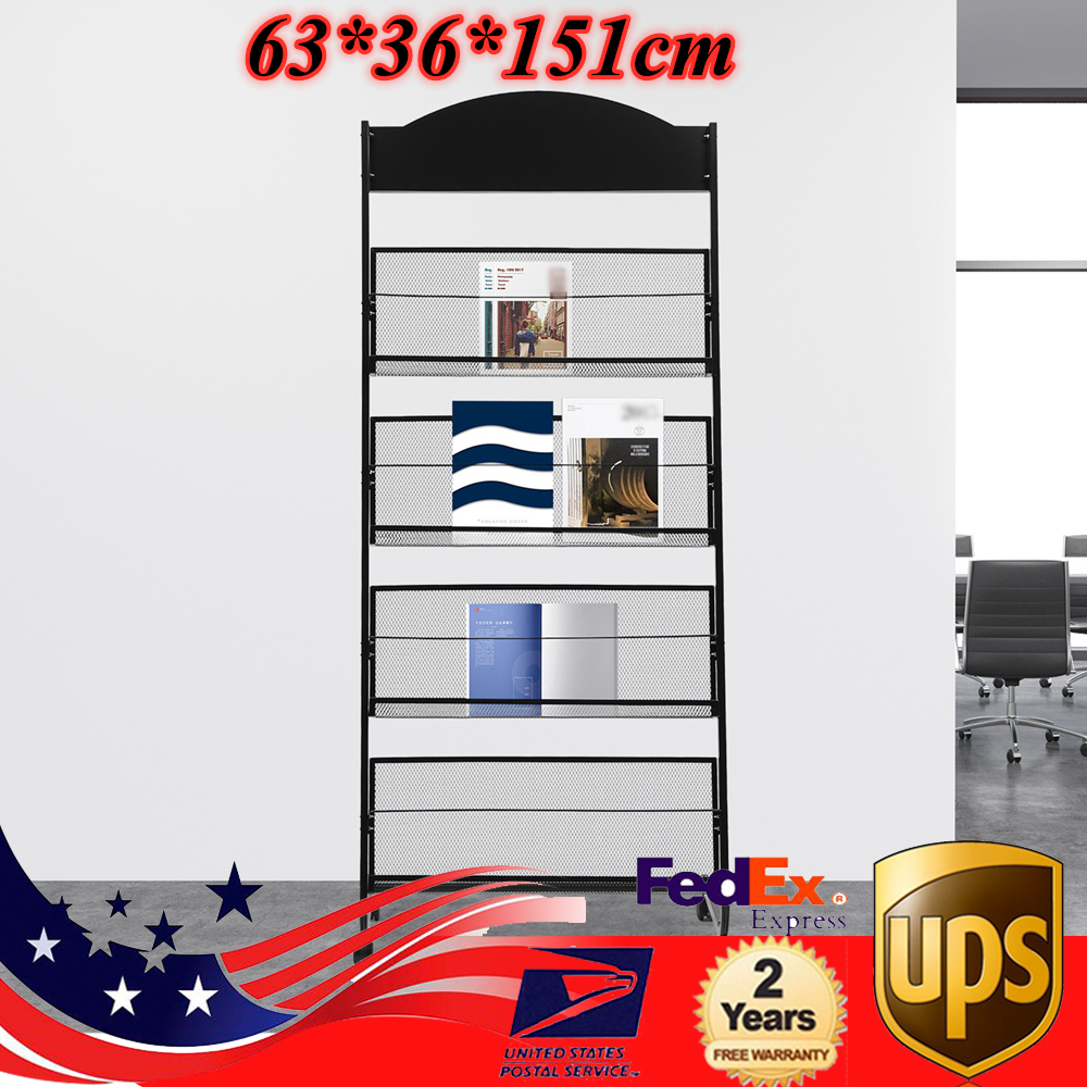 4-Tier Metal Wheeled Magazine Book Rack Newspaper Brochure Storage Display Stand