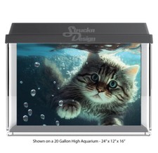 Cute Fluffy Grey Cat Polyester Fish Tank Glass Backdrop Aquarium Background