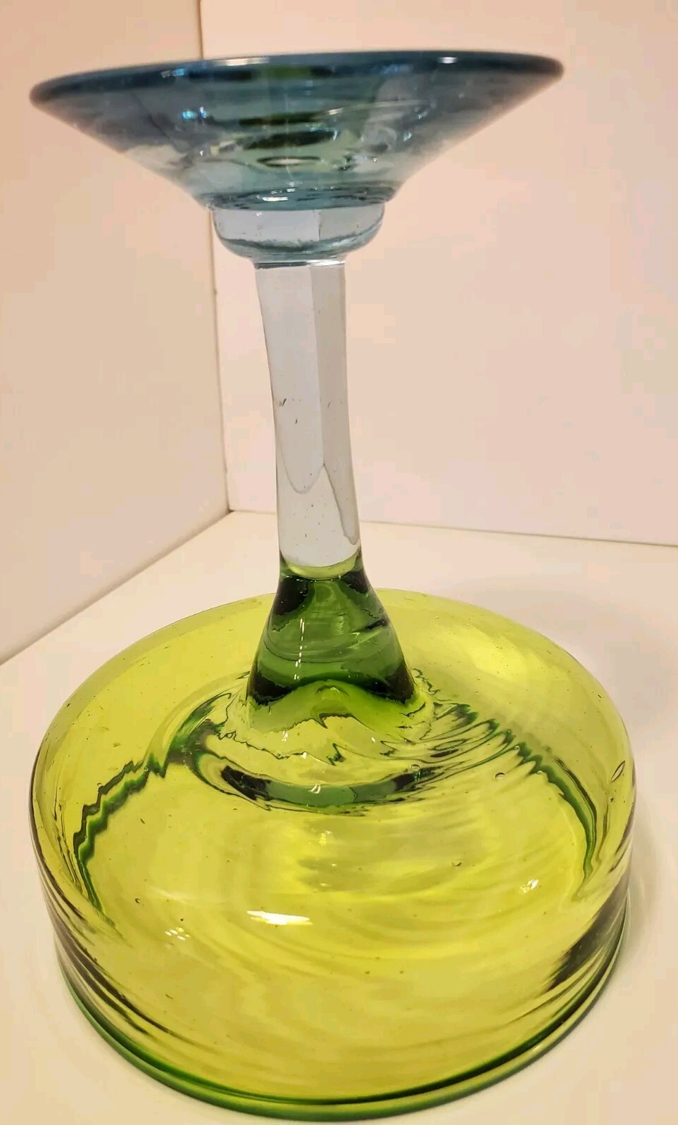 Margarita Cocktail Glasses Hand-blown Green With Blue Stem Heavy Set Of 2