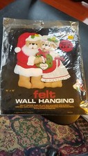 Titan Needlecraft Felt Wall Hanging 571 Santa  Mrs. Claus Teddy Bear 18"X16"