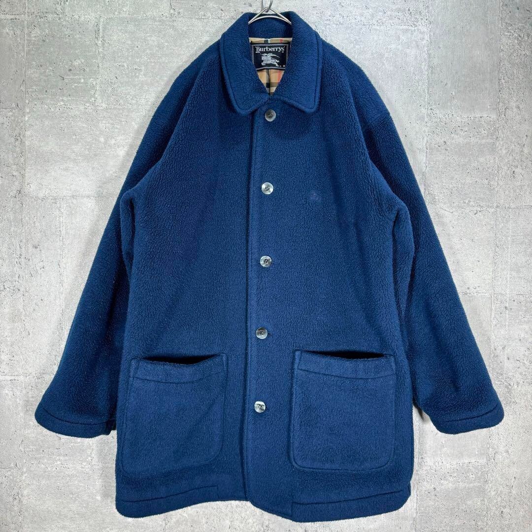 Burberry Boa Fleece Jacket Coat Nova Check Navy Polyester Men Size M Used