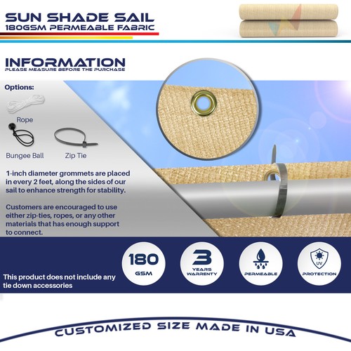 Cubierta personalizada bloqueadora UV transpirable vela parasol borde recto de 6 pies patio piscina - Imagen 31 de 35
