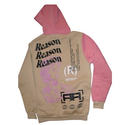 Reason AOP Logo Sweatshirt Pullover Hoodie Crew Neck Pink Brown Ltd Ed Medium