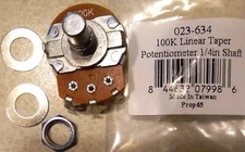 100K Ohm B  1/4" Short Solid-Shaft Potentiometer Volume, Tone Pot - Linear Taper