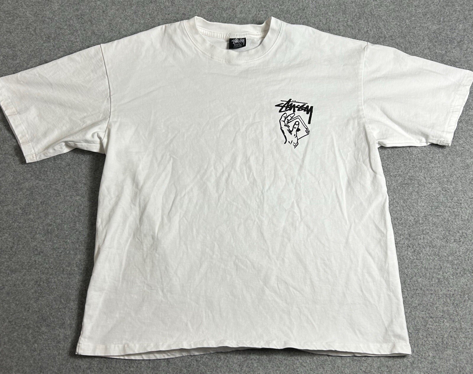Stussy Cards Deck Graphic Tee Mens Large White Crewneck T-Shirt