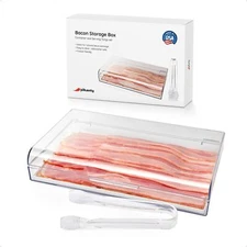 Bacon Container for Refrigerator Deli Meat Keeper with Tongs Dishwasher Safe