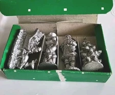 Vintage Silver Christmas Miniature Figures Santa Snowman Tree Sleigh Alloy  