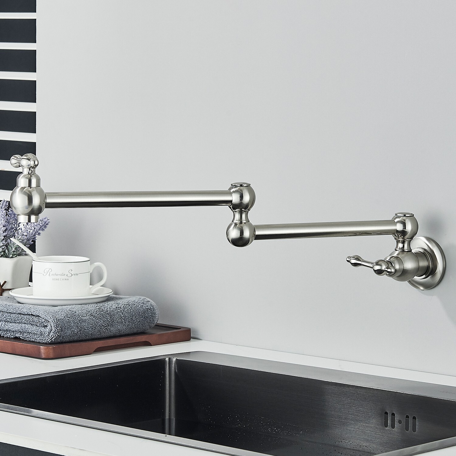 Pot Filler Faucet Stainless Steel Wall Mounted Dual Handles Kitchen