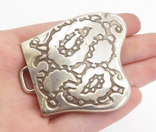 MEXICO 925 Sterling Silver Vintage Etched Abstract Design Belt Buckle TR1261