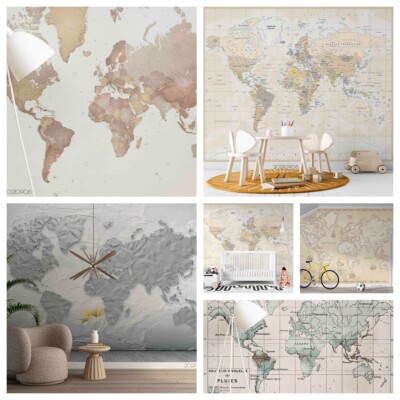 3D World Map Letter Self-adhesive Wallpaper Removable Wallpaper Wall Mural