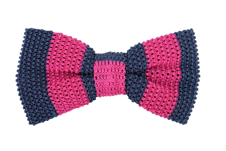 Pajarita tejida 100 % seda Seaward & Stearn nueva con etiquetas hecha en Italia en azul marino y rosa intenso Foto 4 de 4