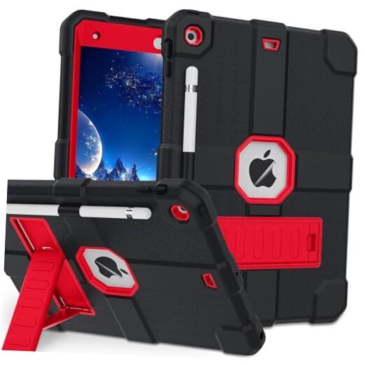 Durable Red & Black Case for iPad 9th/8th/7th Gen 10.2 Inch (2021/2020/2019 Models)