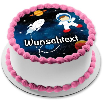 Weltall eßbar Tortenaufleger  Party Deko personalisiert Geschenk Astronaut Raket