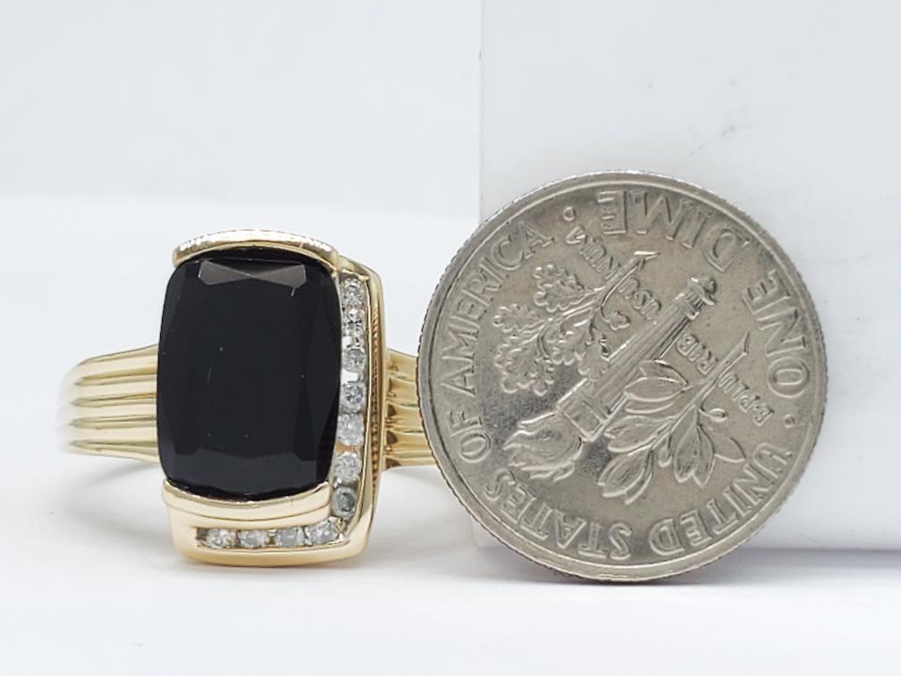 14K Solid Yellow Gold Rectangular Cut Obsidian Di… - image 6