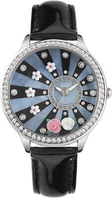 Didofa 242882 Womens Italian Floral Quartz Leather Wrist Watch Silver/Black