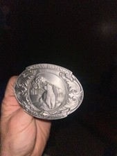 Montana Centennial 1889 1989 Belt Buckle Grizzly W/Sapphire NIB Ltd Collectible