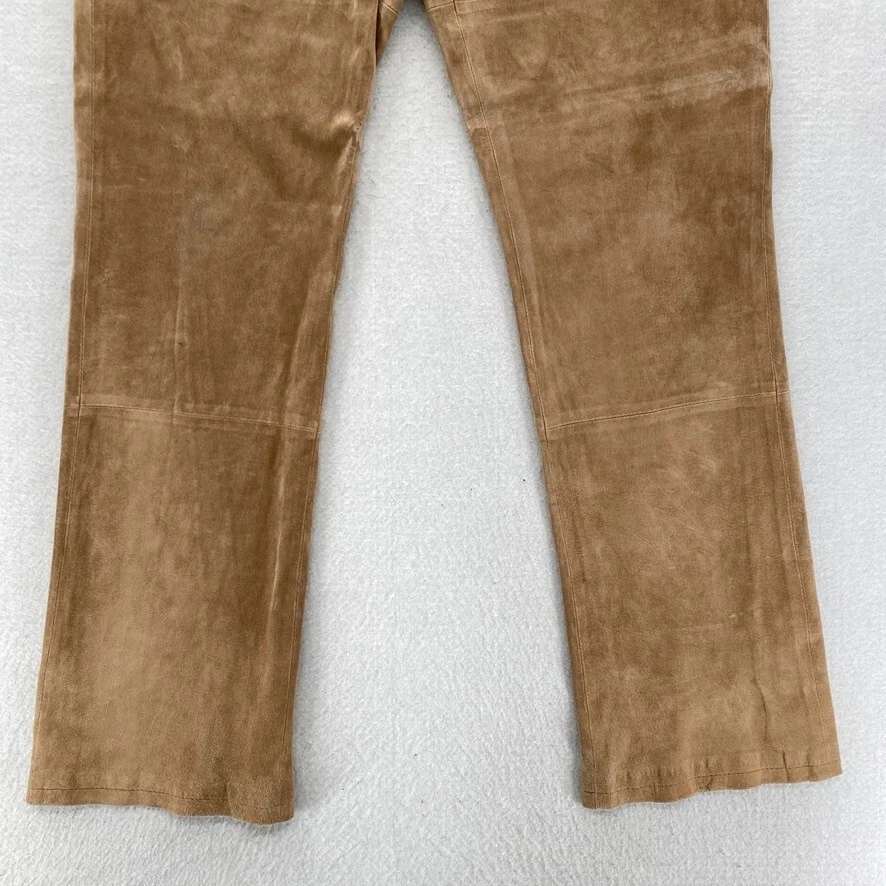 Pantalones de cuero Isaac Mizrahi para mujer 10 marrón pierna recta forrados tiro medio Y2K Foto 3 de 4