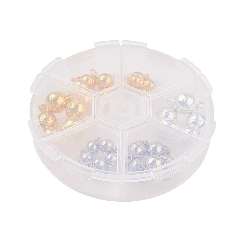 30 Sets/Box Brass Ball Magnetic Clasps Smooth Closure Findings Platinum & Gold - Image 2 of 3