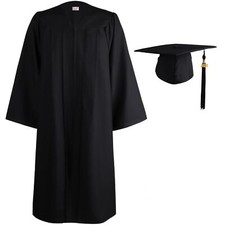 Matte Graduation Gown Cap Tassel Set 2025 for High School and Bachelor Black ...