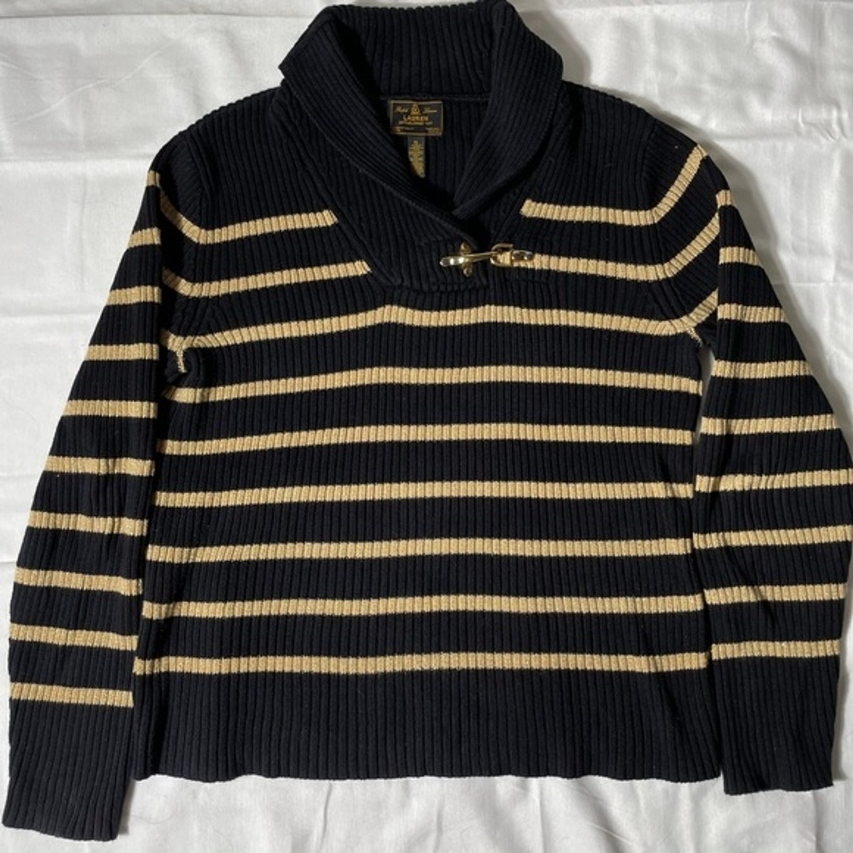 Ralph Lauren Black label pullover gold and black striped sweater womens  size XL