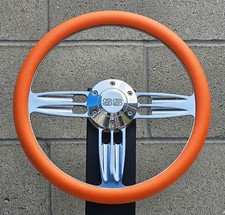 14 Billet Double Barrel Orange Vinyl Steering Wheel And Ss Horn