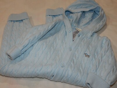 Little Me Boys 6 Months Light Blue Cable Knit Hooded Coverall Sweet