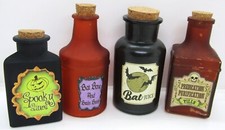 Glass Apothecary Jars, Halloween Potion Bottles with Cork Lids, Set of 4.