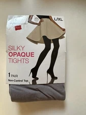 New” Hanes Silky Opaque Tights Non-Top Control Size L/XL Gray. b12