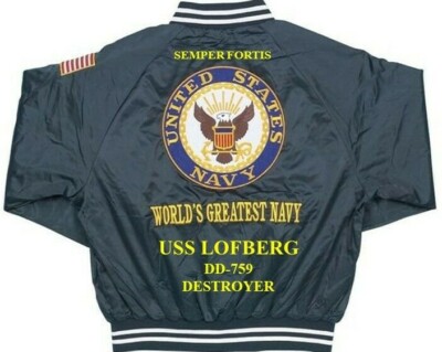 USS LOFBERG  DD-759 DESTROYER NAVY  EMBROIDERED SATIN JACKET(BACK ONLY)