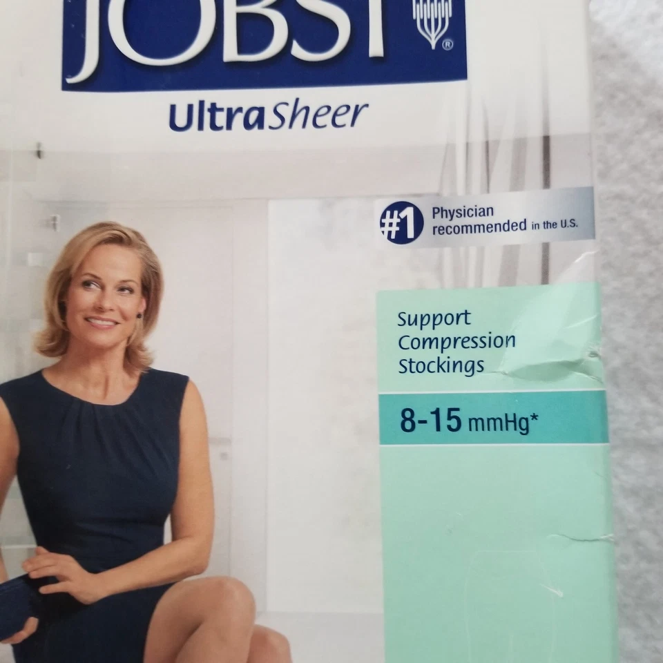 JOBST Feminino Tamanho Médio Ultra Transparente Coxa Alta 8-15mmHg Suporte Clássico Preto - Imagem 2 de 4