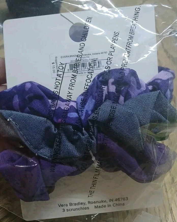 Nuevo Juego de 3 Vera Bradley Scrunchies Paisley Amatista Foto 2 de 4