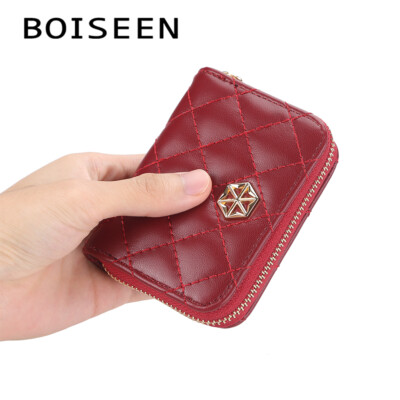 RFID Blocking Women's Small Leather Wallet Card Holder Mini Zipper Pocket Purse
