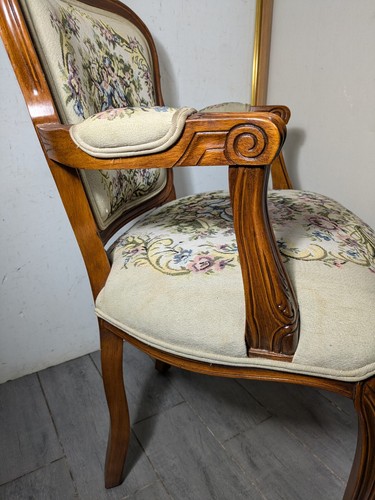 Vintage Victorian French Louis XV Style Carved Wood Parlor Arm Chair A - Picture 15 of 22