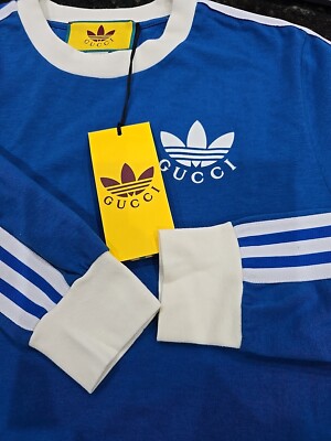 GUCCI x Adidas Cobalt Blue T-Shirt Dress Size S Small Long Sleeve