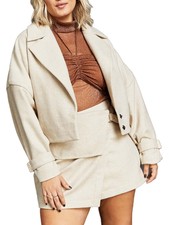 Royalty By Maluma Women's Herringbone Moto Jacket White Size X-large