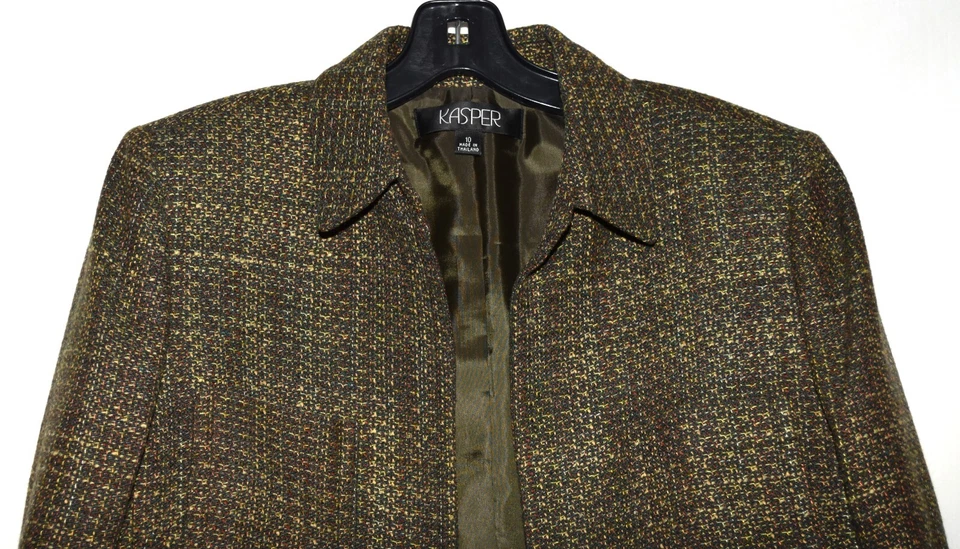 Kasper Green Black Tweed Multi Pocket Open Front Womens Blazer Jacket Size 10 - Image 2 of 4