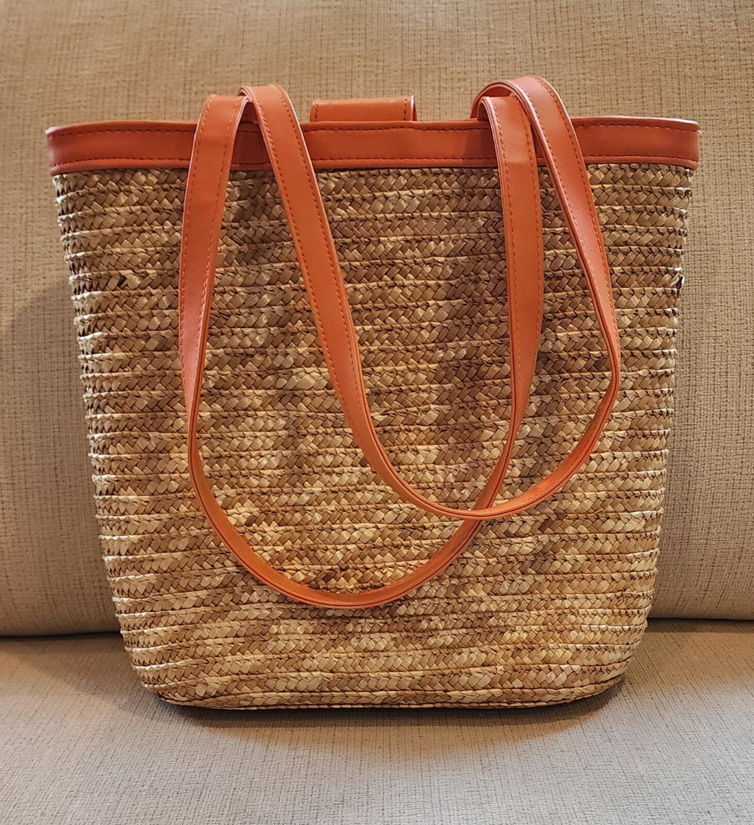 White Stag Tote Handbag Woven Straw Sequin & Embroidered