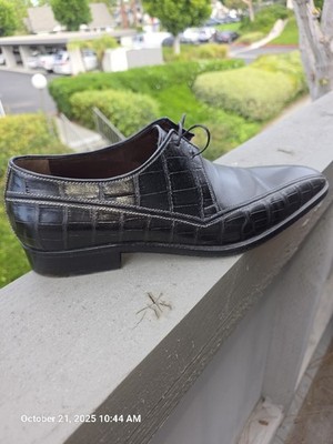 A. TESTONI BLACK ALLIGATOR GORGEOUS DRESS SHOES,LACE UP OXFORDS, BOOTS, 9UK/10US