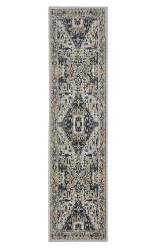 Distressed Runner Rug - 2 ft. x 8 ft, Dark Grey, Indoor Rug with Bordered Des...