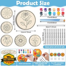 Silipull 24pc Spring Flower Wind Chimes Craft Kit Kids DIY Wood