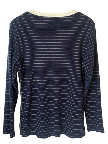 Tommy Hilfiger Henley Bluse Damen XL dunkelblau gold gestreift Langarm Oberteil - Bild 9 von 9
