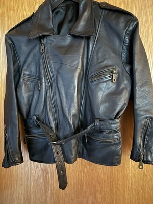 Motorrad  Leder Jacke Kinder Vintage XL schwarz Gr 152
